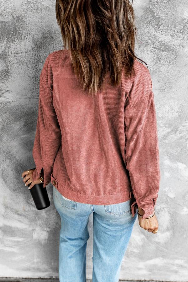 Ribbed Corduroy Long Sleeve Jacket with Pocket