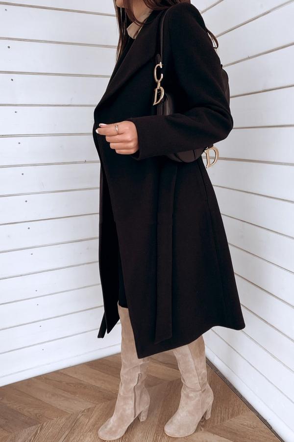 FASHION SOLID COLOR CASUAL TURNDOWN COLLAR LONG COAT