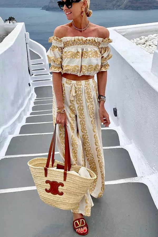Sunny Outside Printed Wide Leg Pants Suit