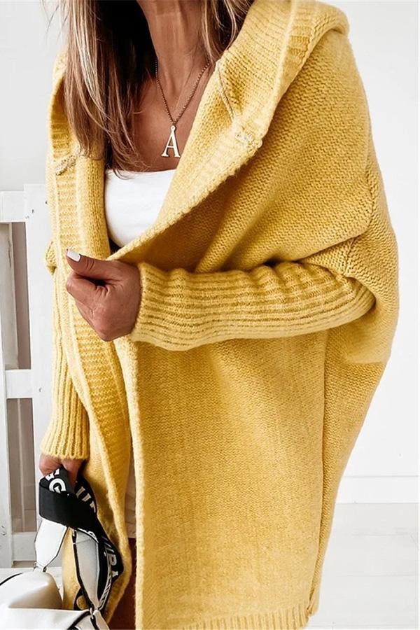 Solid Hooded Casual Cardigan