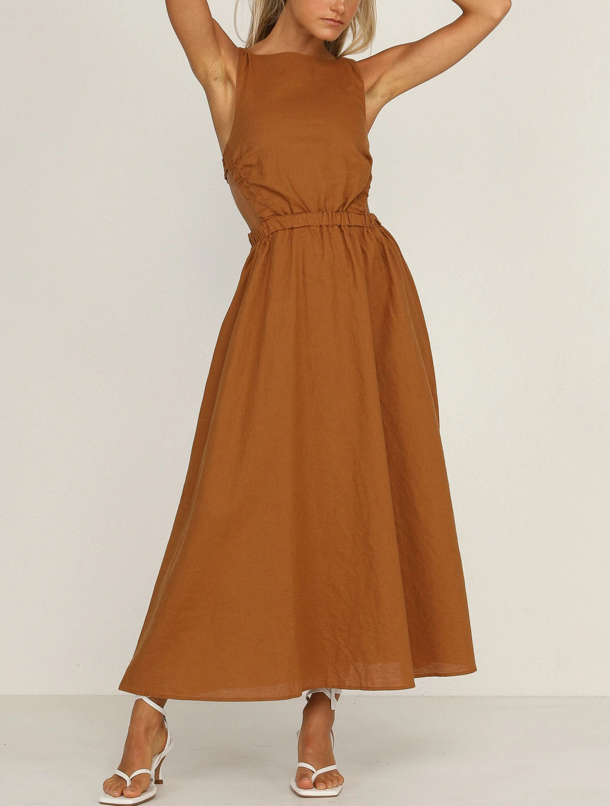 Backless Solid Color Sexy Cotton Linen Dress
