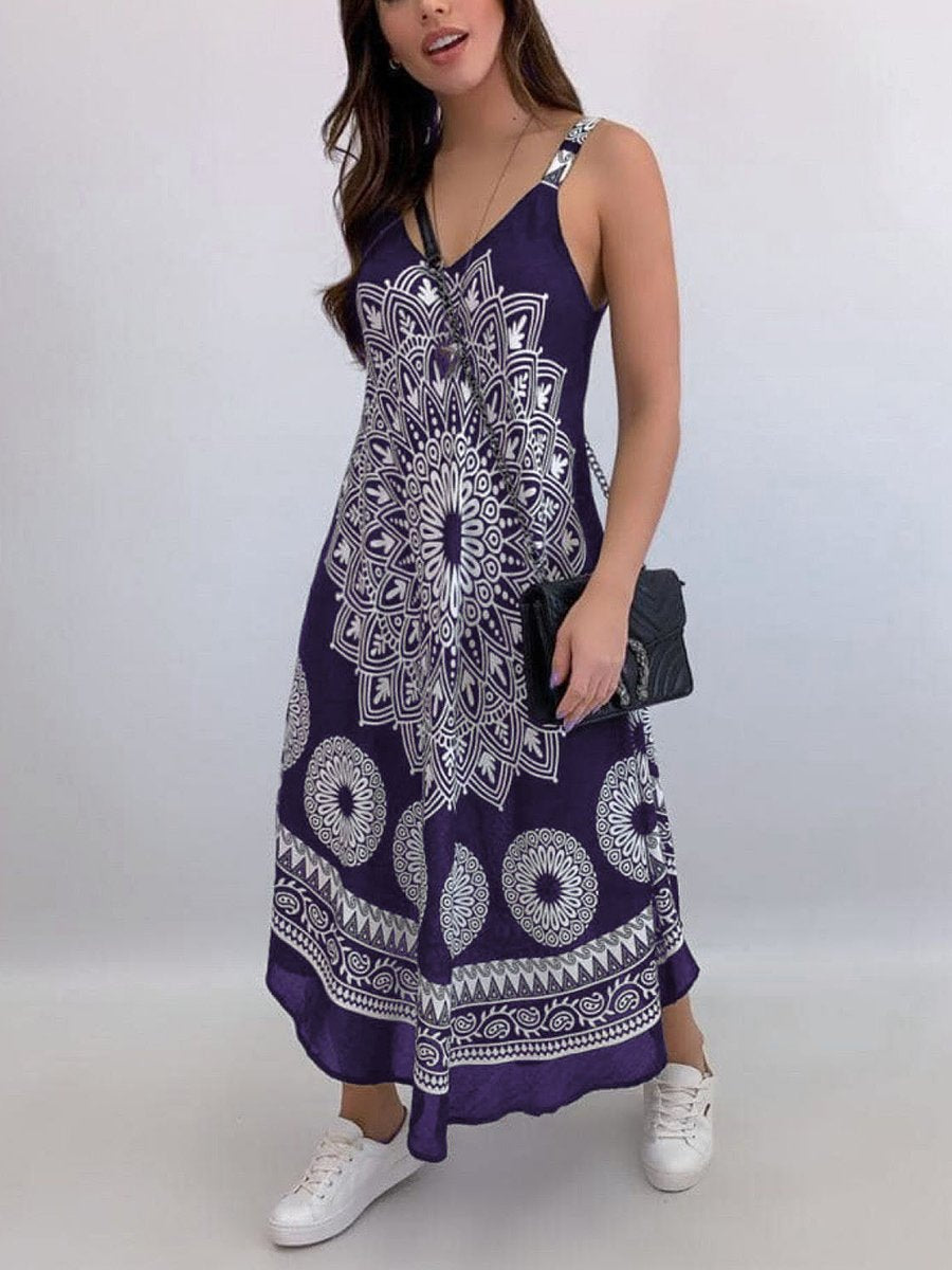 Boho Mandala Print Wide Strap Dress