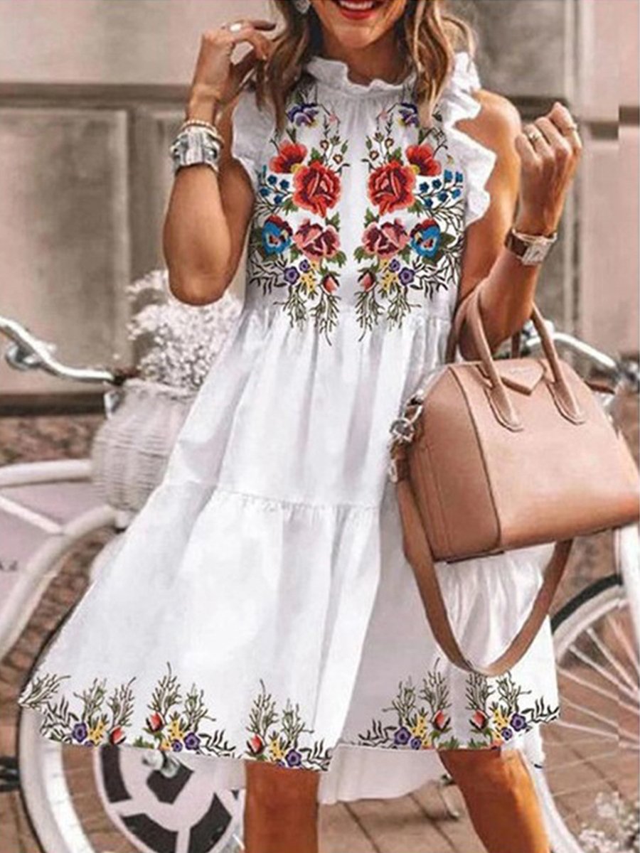 Flower Print Ruffle Cake Dress