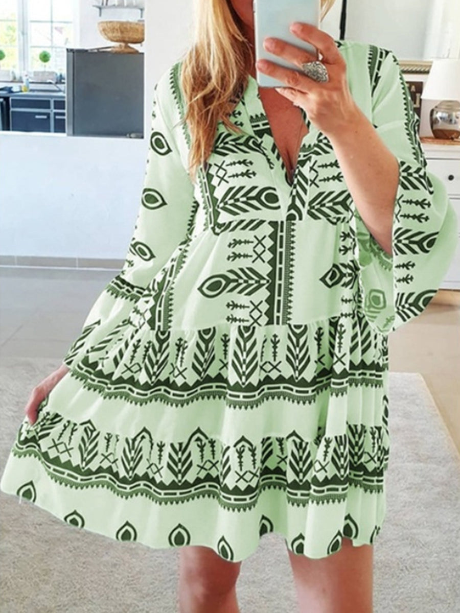 Printed Flared Sleeve Mini Dress