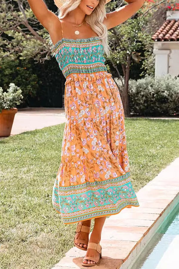 Be My Guest Floral Ruffle Midi Dress