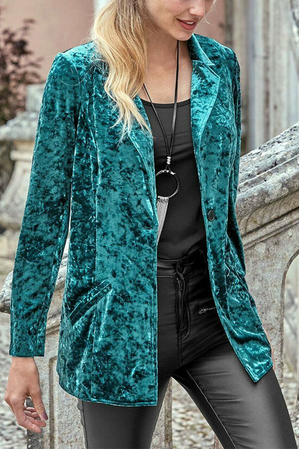 Casual Single Button Velvet Blazer