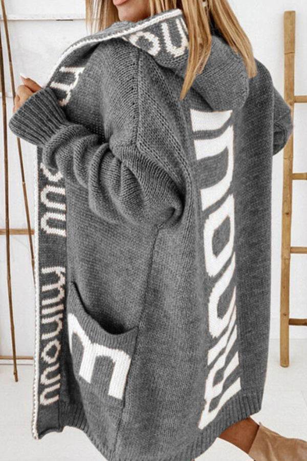 Stampa Lettera Cappuccio Casuale Cardigan