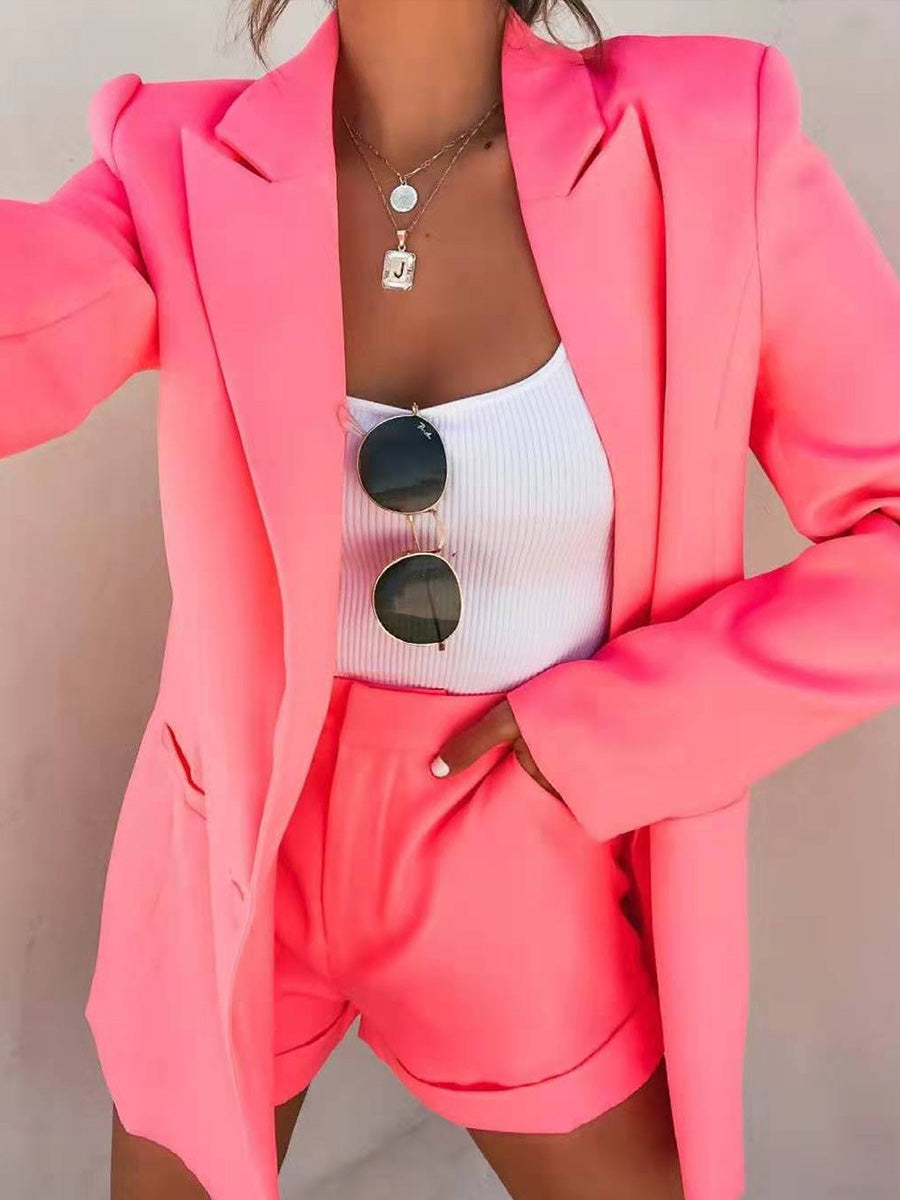 Solid Color Lapel Suit Shorts Suit