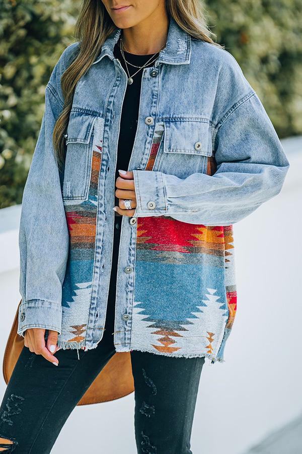 Colorful Woven Contrast Denim Jacket