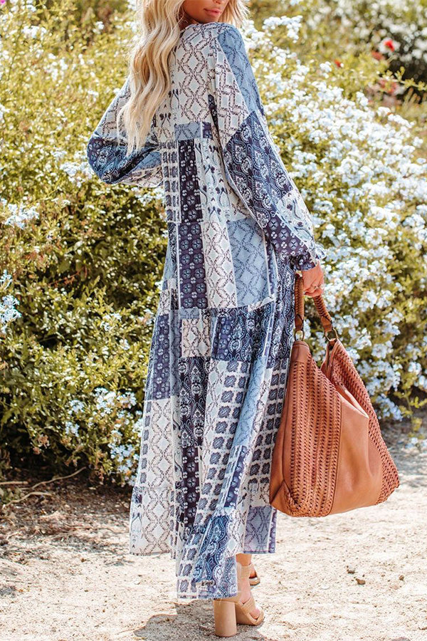 Plaid print loose V-neck dress