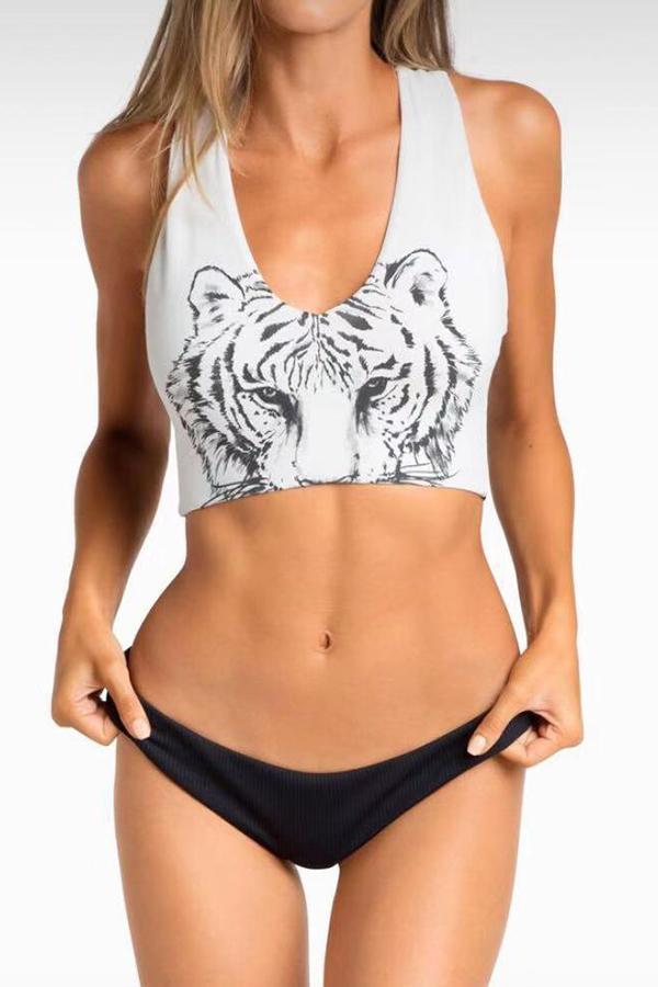 Tiger Printed Bikini Swimsuit (With Zipper)
