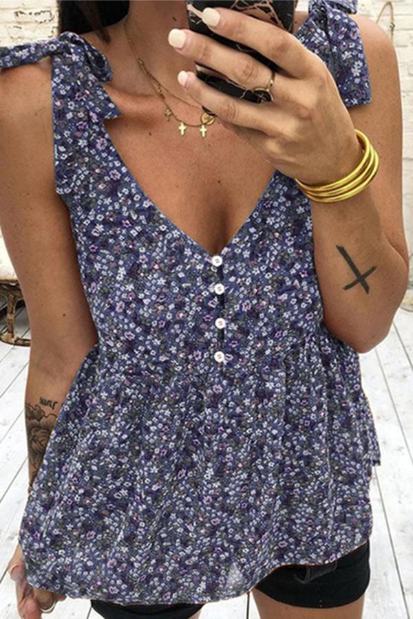 Pretty Floral Tie-shoulder Tank Top (4 Colors)