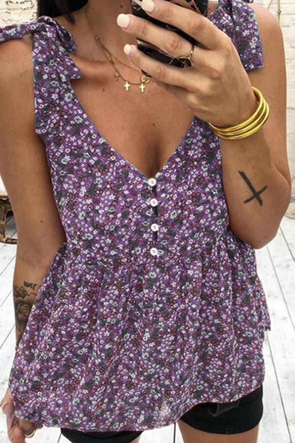 Pretty Floral Tie-shoulder Tank Top (4 Colors)