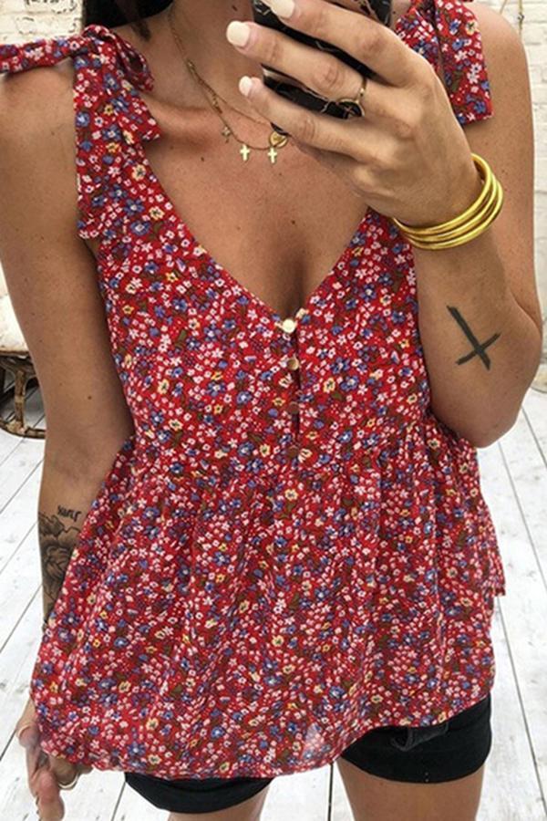 Pretty Floral Tie-shoulder Tank Top (4 Colors)