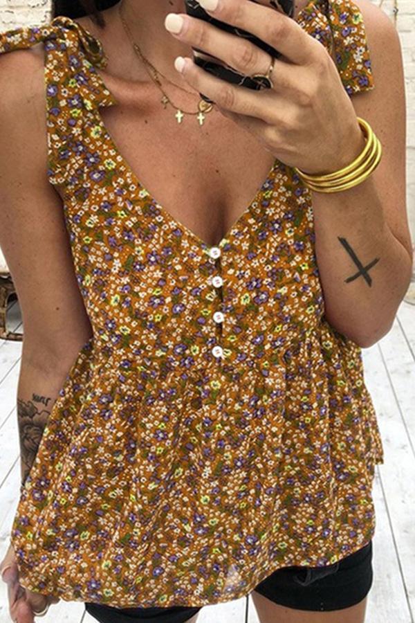 Pretty Floral Tie-shoulder Tank Top (4 Colors)