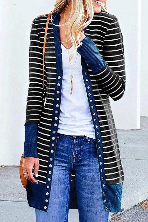 Striped Buttoned Mid-length Cardigan (6 Colors)
