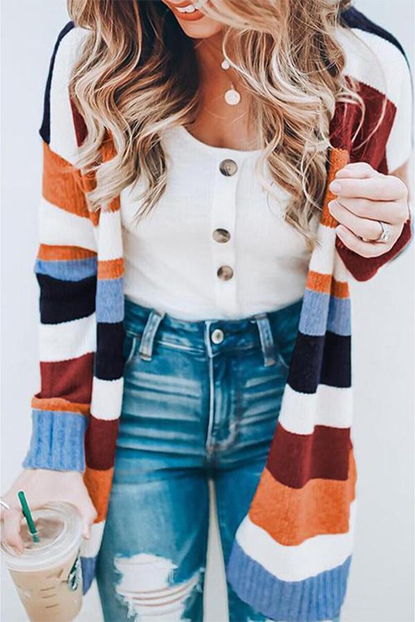 Cozy Contrast Striped Cardigan