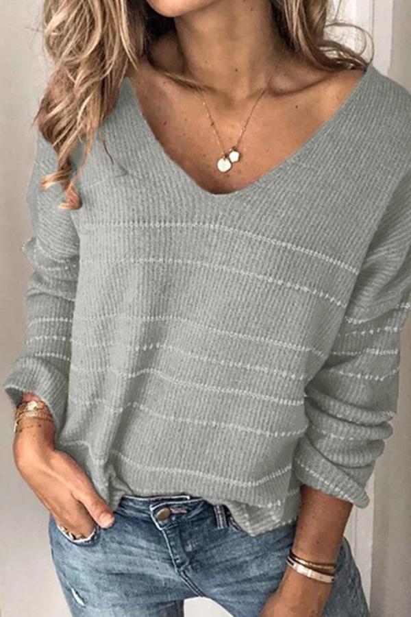Casual V-neck Striped Sweater