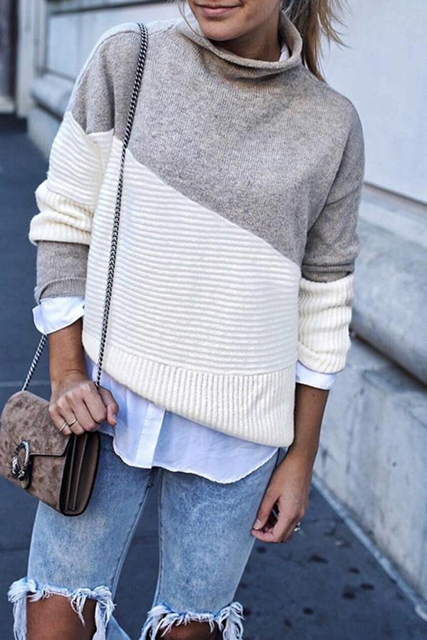 Irregular Stitching Contrast Sweater (4 Colors)