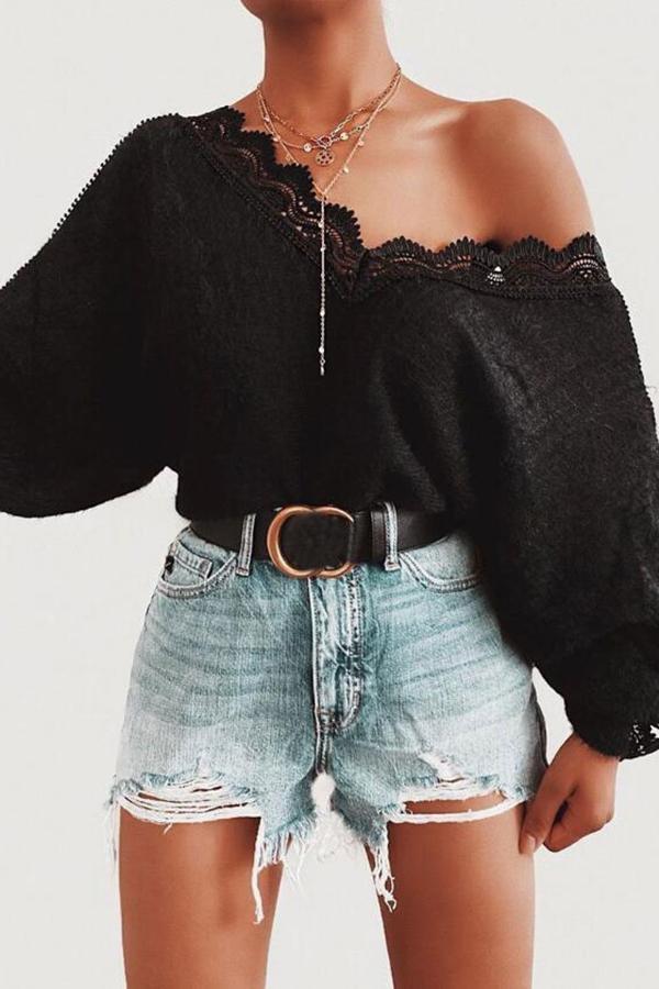Casual Lace Stitching Sweater