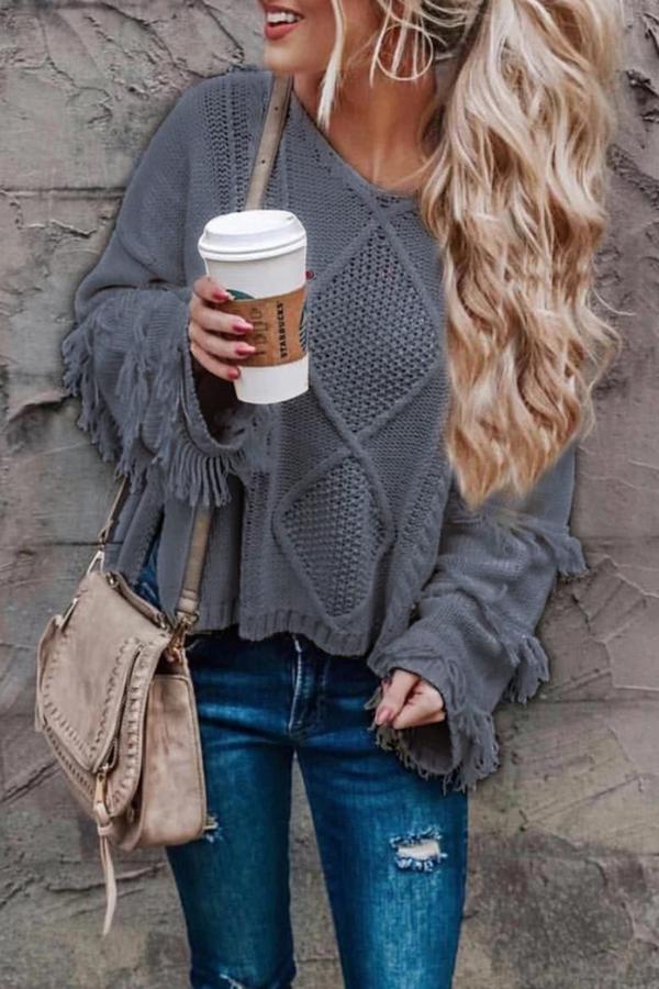 Long Sleeve Tassel Loose Sweater