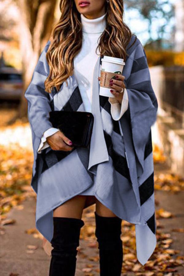 Split Sleeve Tartan Knee-Length Coat