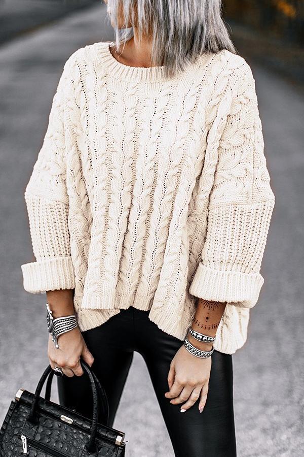 Solid Color Round Neck Sweater