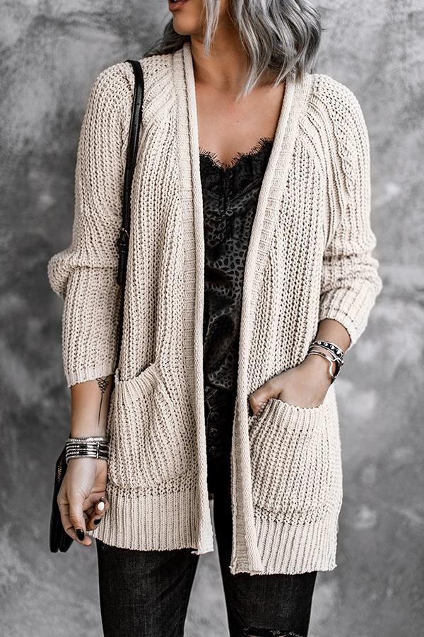 Solid Color Baggy Pockets Cardigan