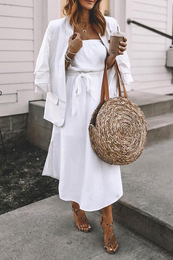 Solid Color Wrap Breast Midi Dress
