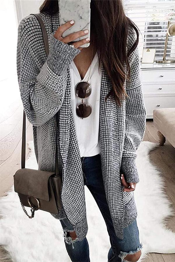 Plaid Long Sleeve Midi Coat