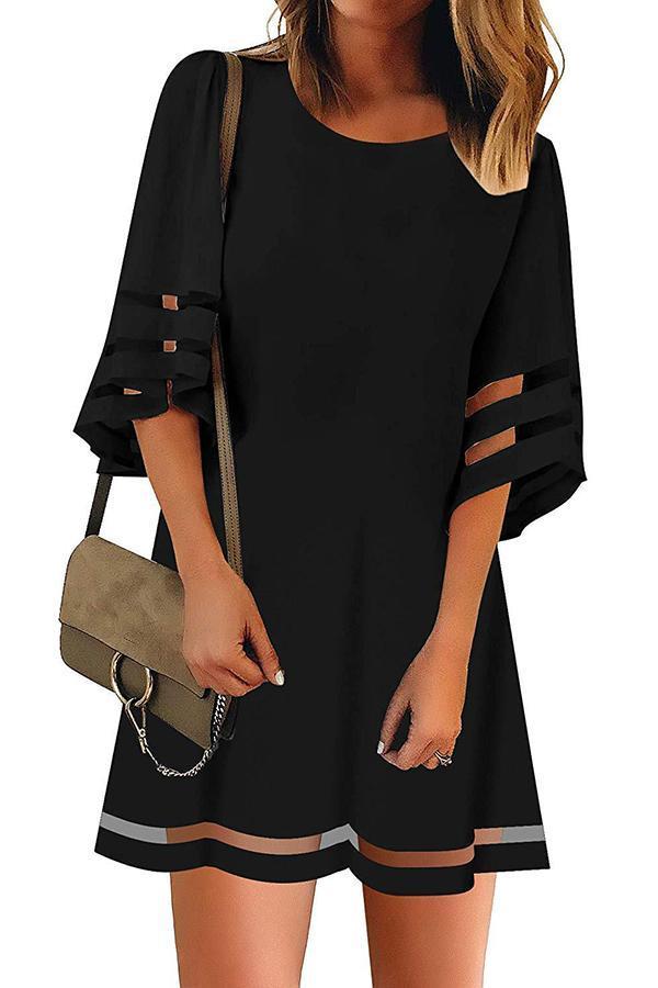 Mesh Stitching Half Sleeve Mini Dress (3 Colors)