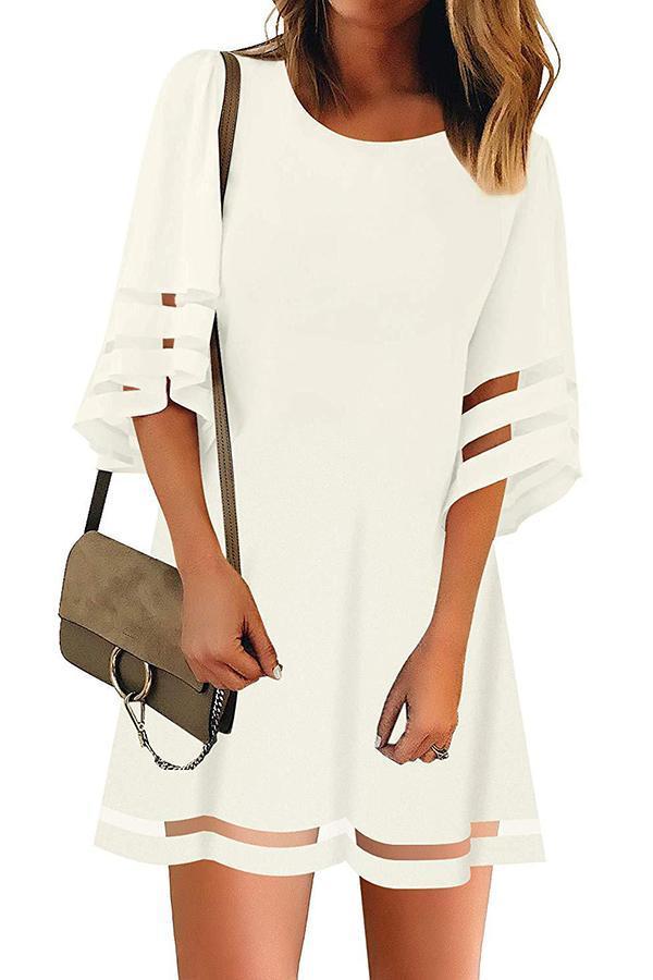 Mesh Stitching Half Sleeve Mini Dress (3 Colors)