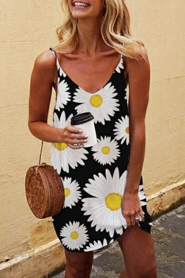Daisy Printed Sling Mini Dress