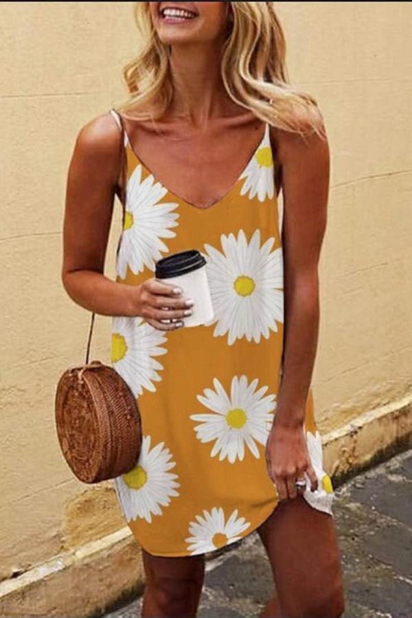 Daisy Printed Sling Mini Dress