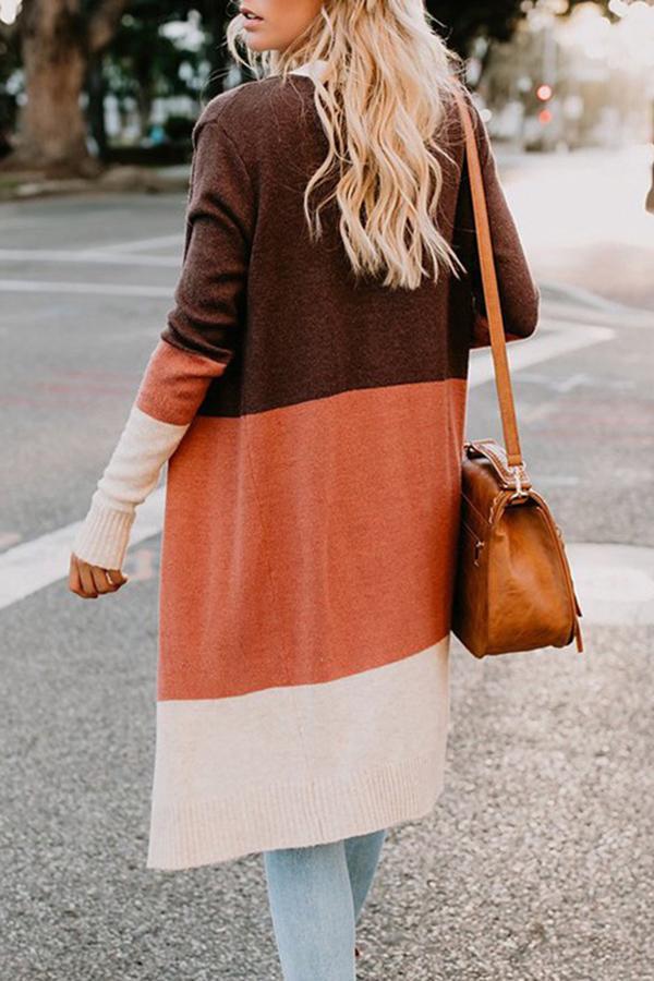 Three-color Striped Stitching Long Cardigan (4 Colors)