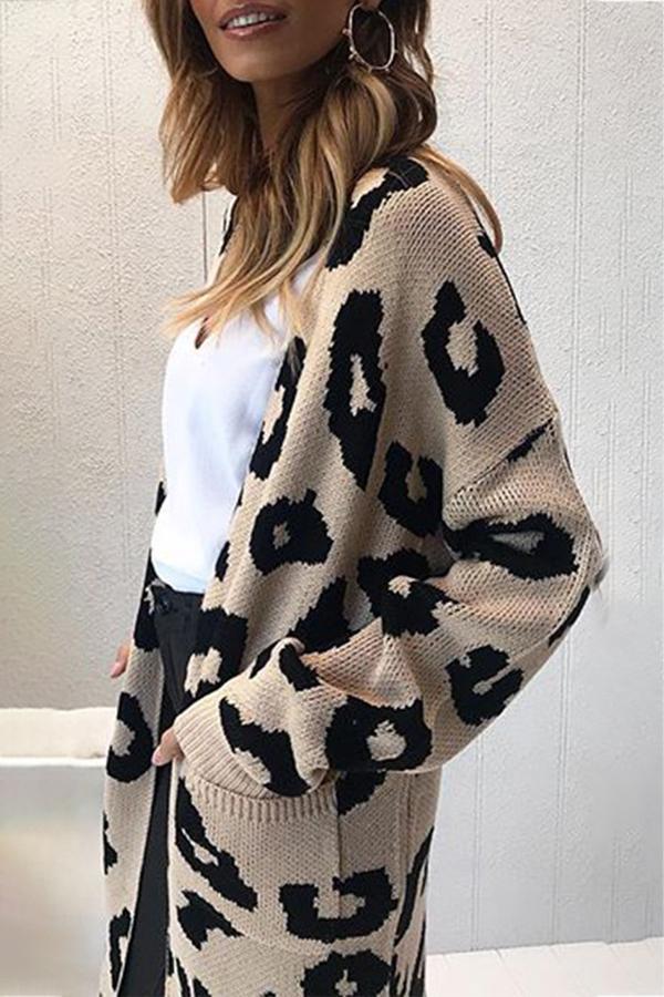 Trendy Leopard Sweater With Pockets Cardigan (4 Colors)