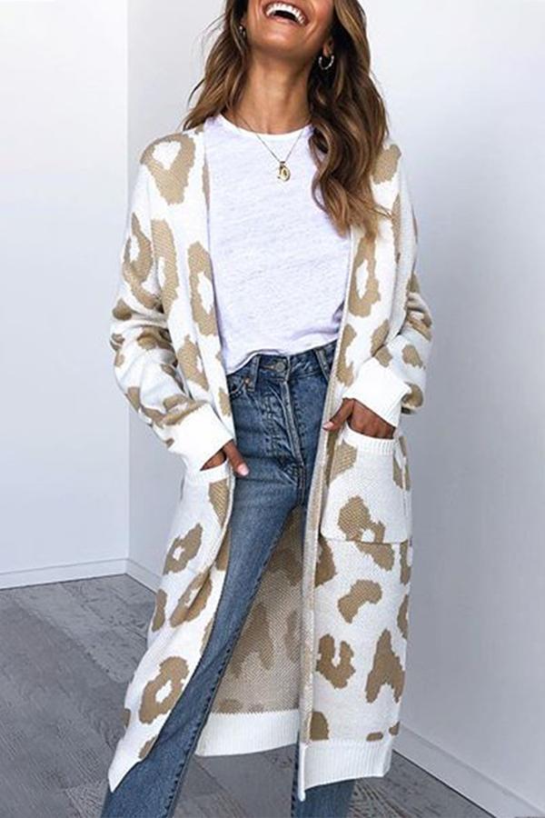 Trendy Leopard Sweater With Pockets Cardigan (4 Colors)