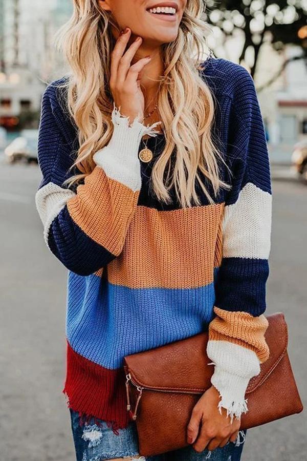 Loose Rainbow Striped Sweater
