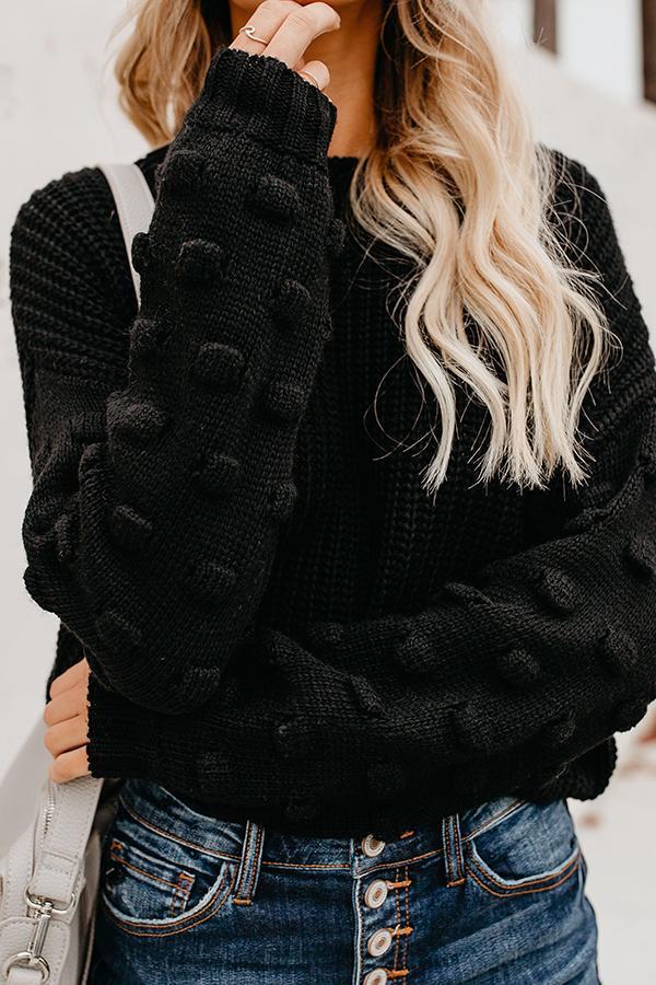 Solid Color Lantern Sleeve Round Neck Sweater