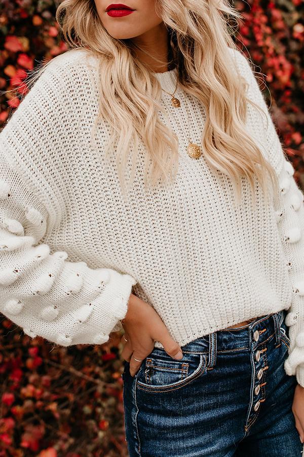 Solid Color Lantern Sleeve Round Neck Sweater
