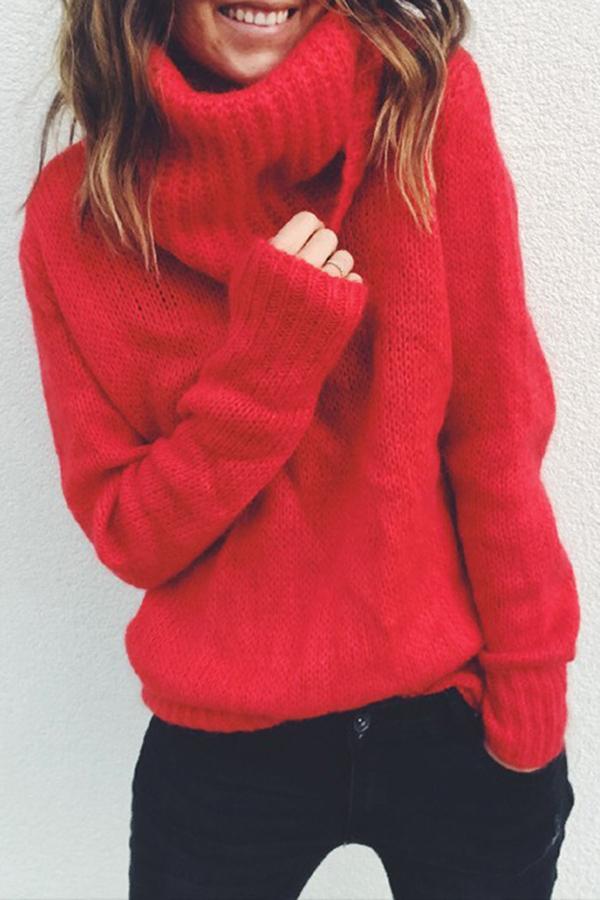 Solid Color Pile Collar Sweater