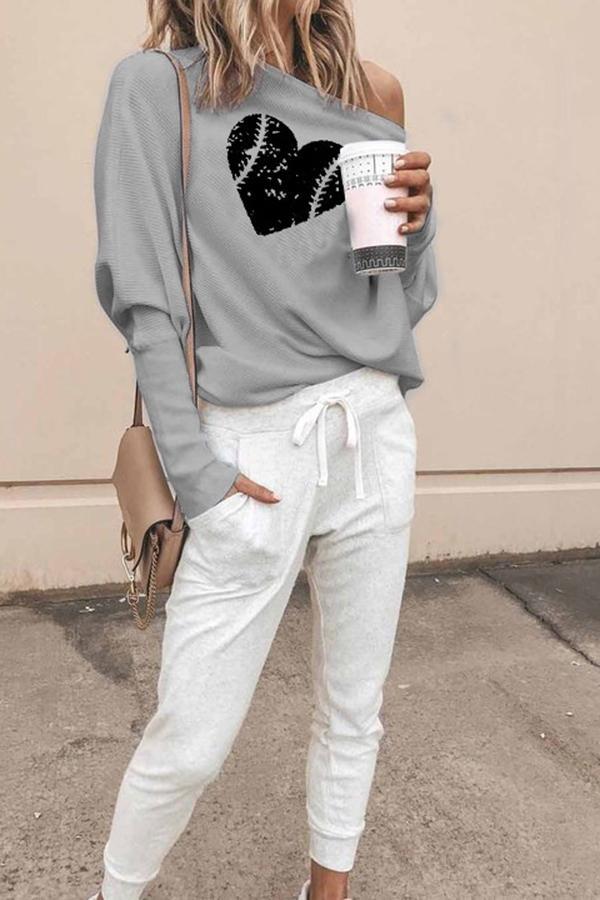 Baseball Print Off Shoulder Sweatshirt
