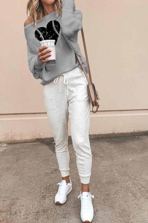 Baseball Print Off Shoulder Sweatshirt