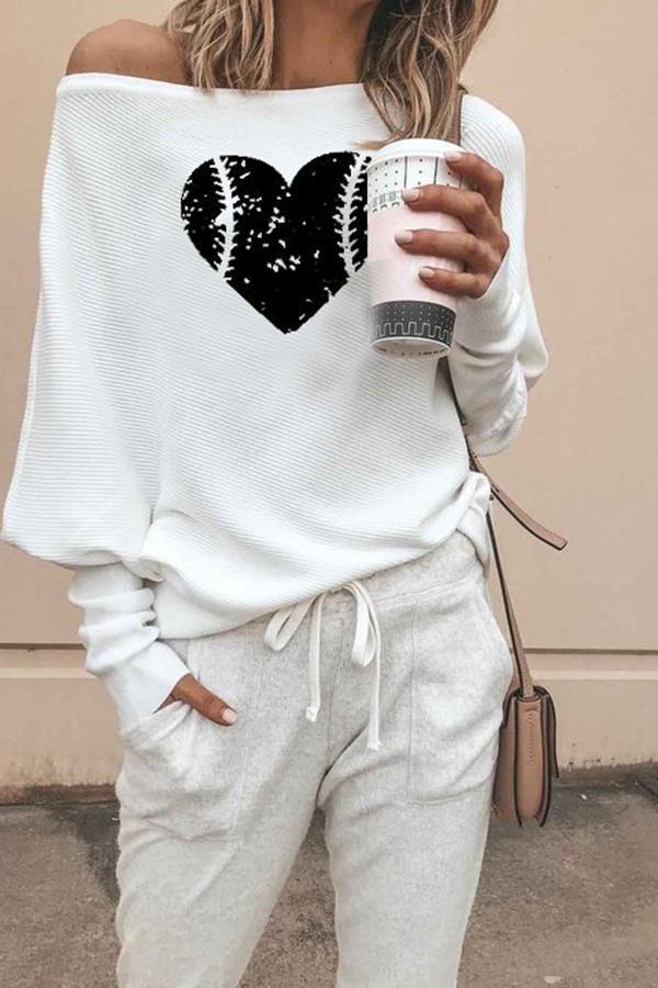 Baseball Print Off Shoulder Sweatshirt