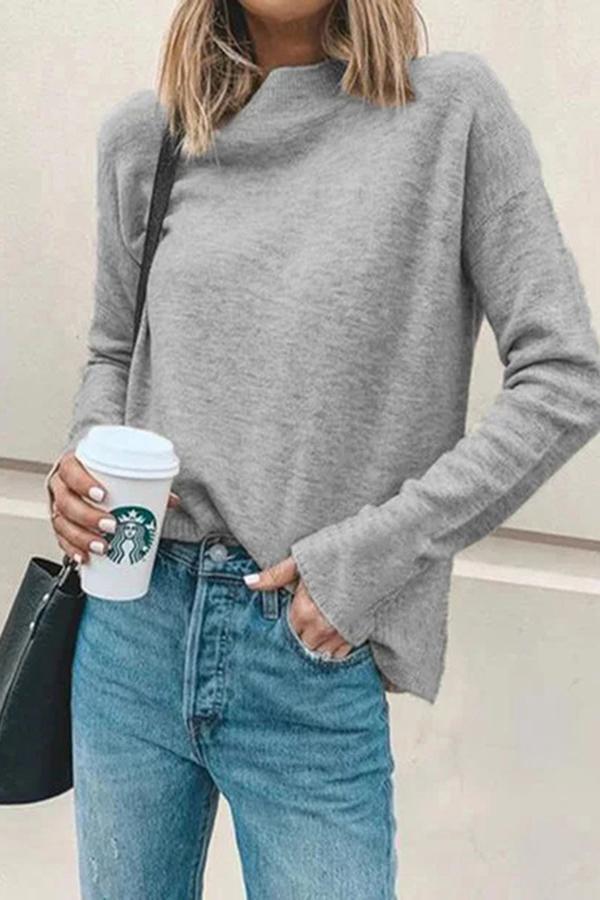 Long Sleeve Solid Color Slip On Sweater