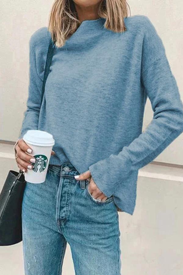 Long Sleeve Solid Color Slip On Sweater