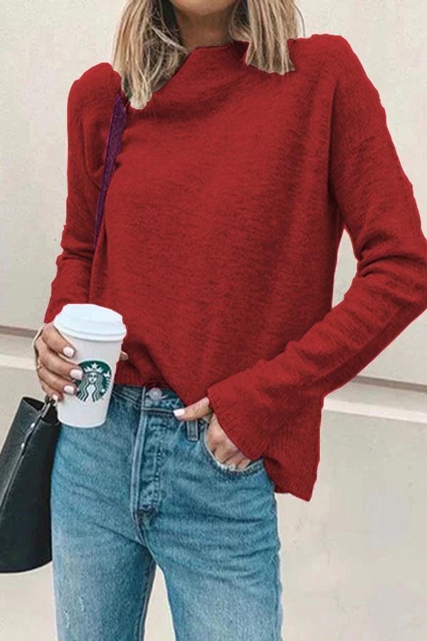 Long Sleeve Solid Color Slip On Sweater