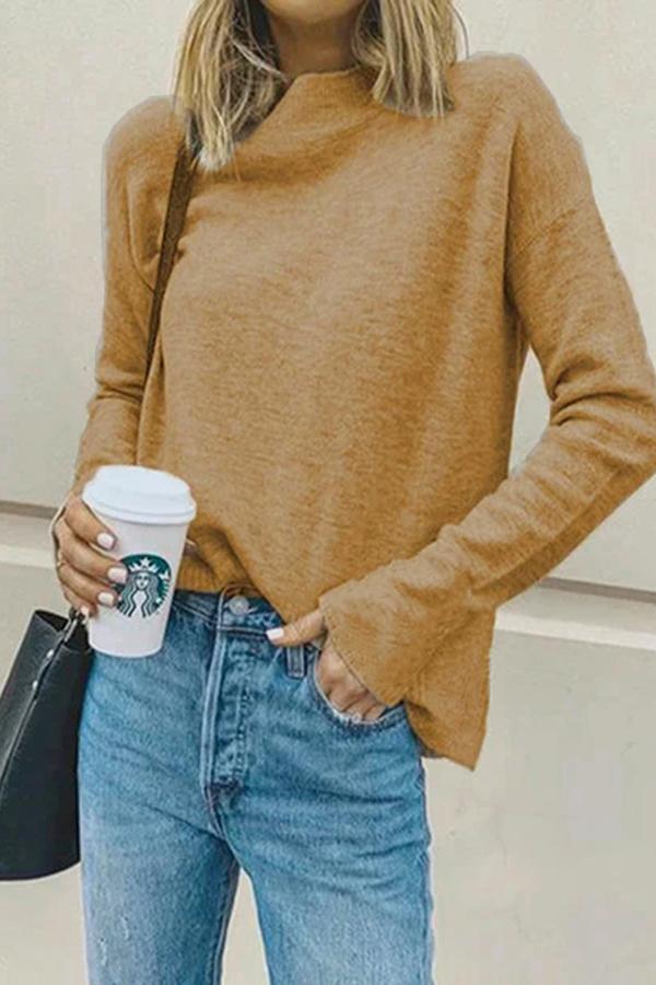 Long Sleeve Solid Color Slip On Sweater