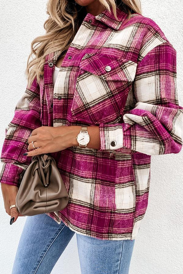 Long Sleeve Plaid Shirt Collar Jacket