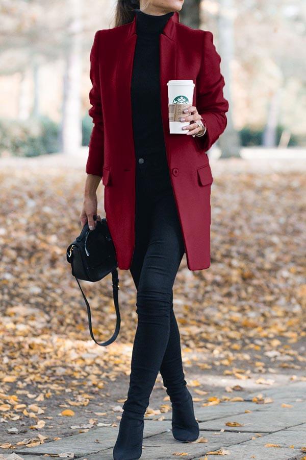 Solid Color Mandarin Collar Coat